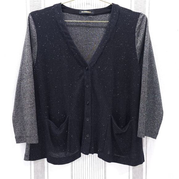 Alembika Cardigan Womens Medium Black Sparkley Lagenlook Artsy Top - Picture 1 of 8